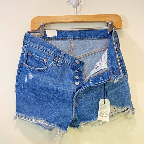 NWT Premium Big  E Raw Hem Shorts Button Fly High Rise Distressed Festival 28 - Picture 14 of 14